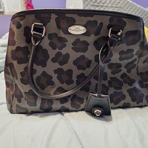 Coach Black and Brown Leopard Print Tote Bag